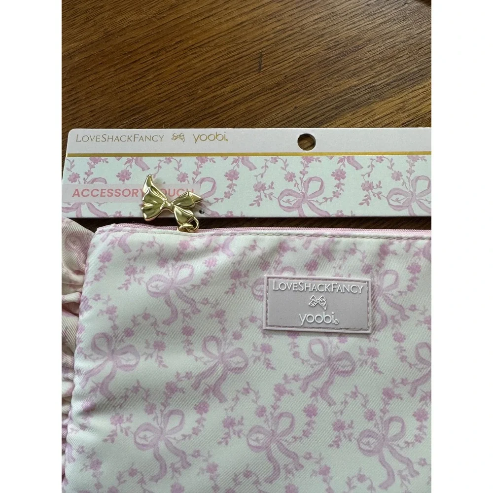 LoveShackFancy x Yoobi Chantilly Pencil Case Accessory Pouch Pink Bow Floral NWT
